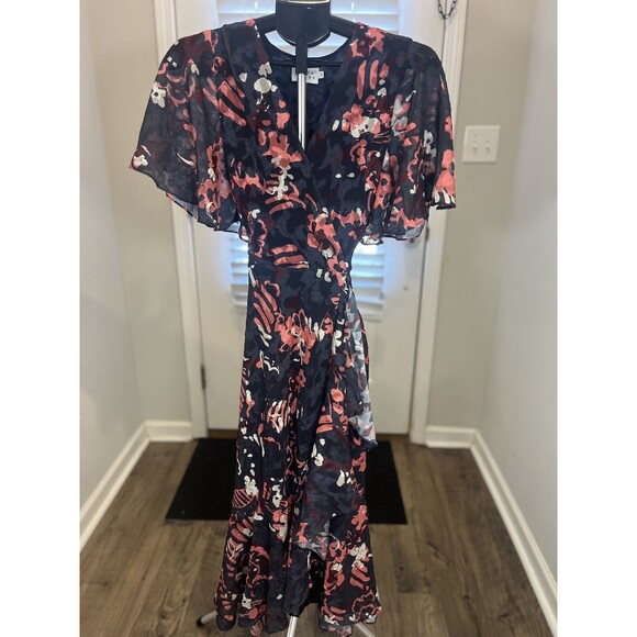 Tanya Taylor Women's Blue Blaire Floral High Low Dress Size 8 - Picture 2 of 14